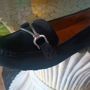 Naturalizer black suede, buckle flats